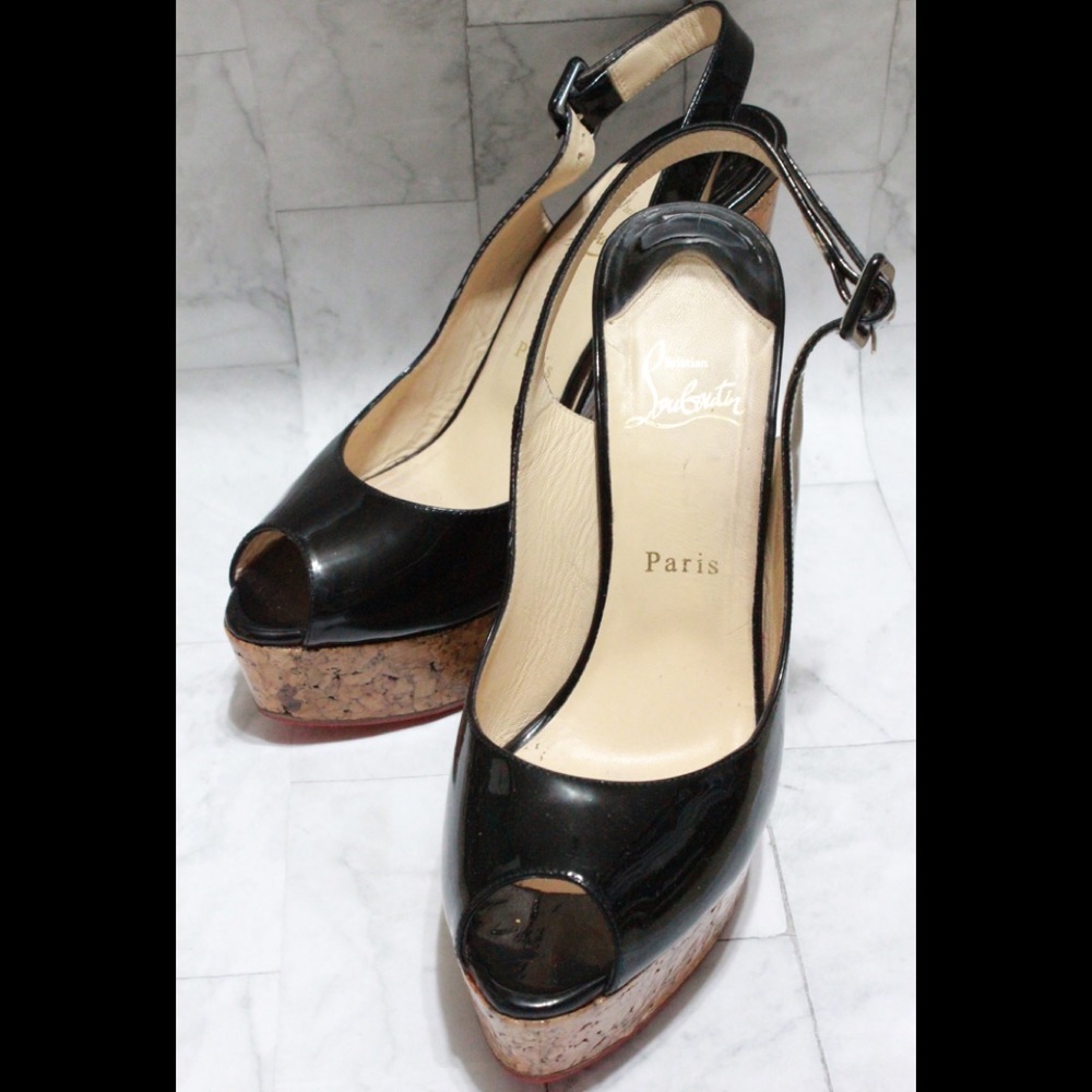 black sling wedges size 40 Christian Louboutin